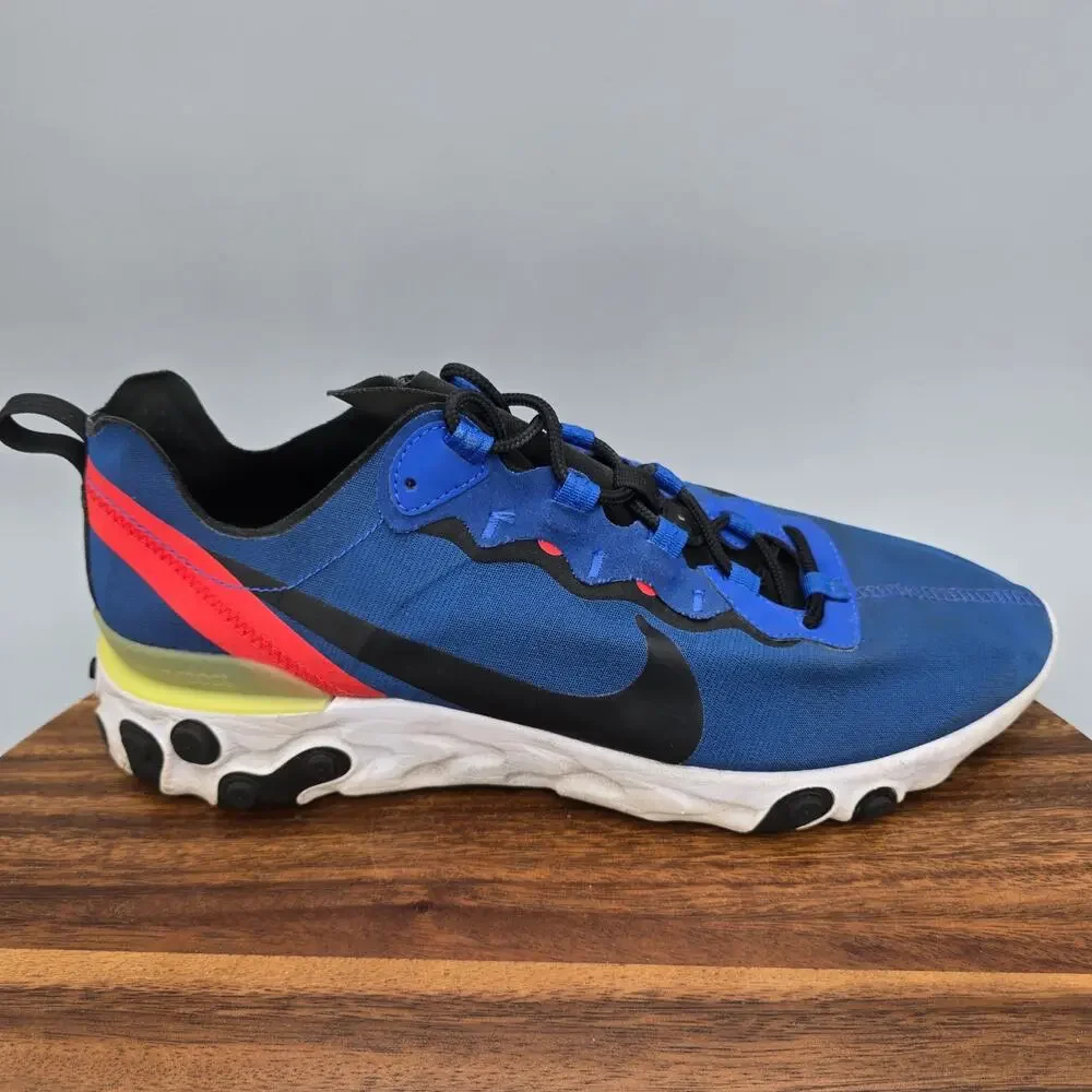 Nike React Element 55 Shoes Mens 11.5 Royal Blue Black Running Athletic Sneakers